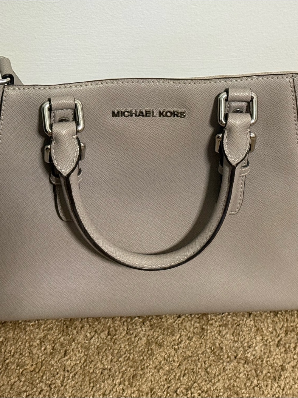 MICHAEL KORS Gray Saffiano Leather Satchel